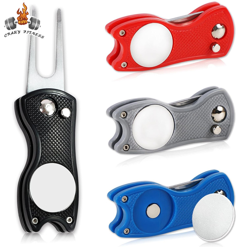 Foldable Golf Divot Repair Tool with Golf Ball Tool Pitch Groove Cleaner Golf Accessories Putting Green Fork Golf Training Aids