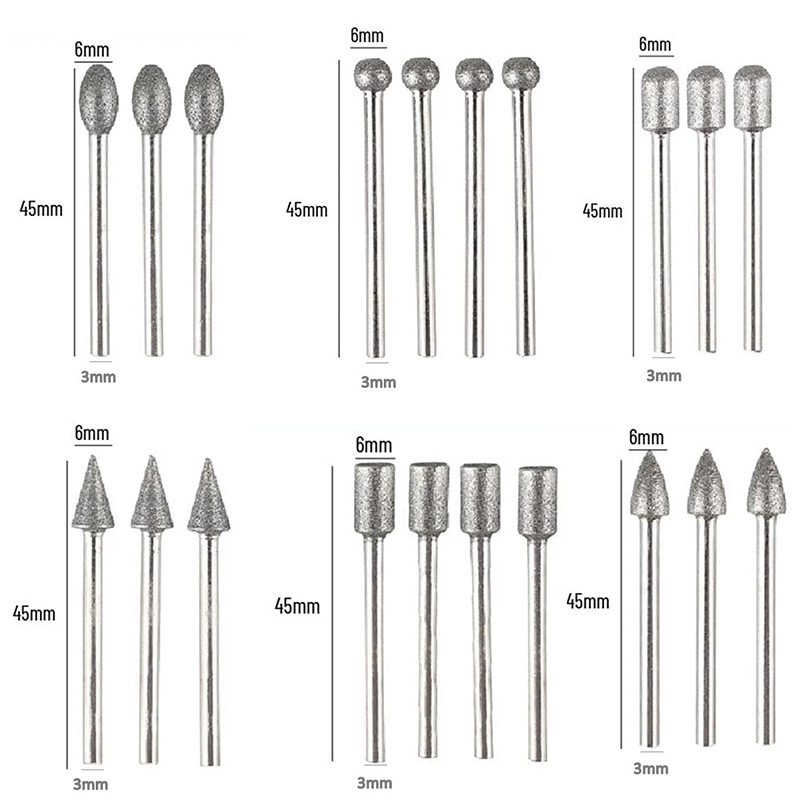 20Pcs Dremel Accessories Diamond Grinding Heads Mini Drill Burrs Bit Set for Dremel Rotary Tool Grinding Accessories 3mm Shank