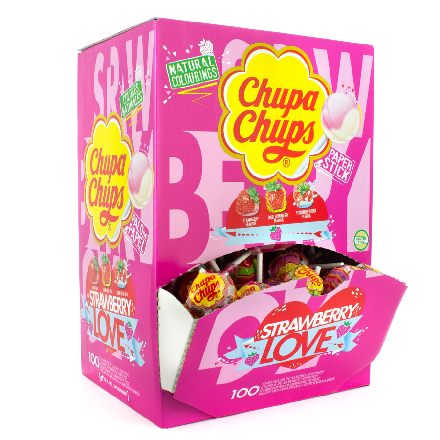 Caixa Chupa Chups Canguru-Amantes de Morango, Caixa Aberta em Forma de Canguru, Mini Arco-Íris, 90 ou 100 Unidades