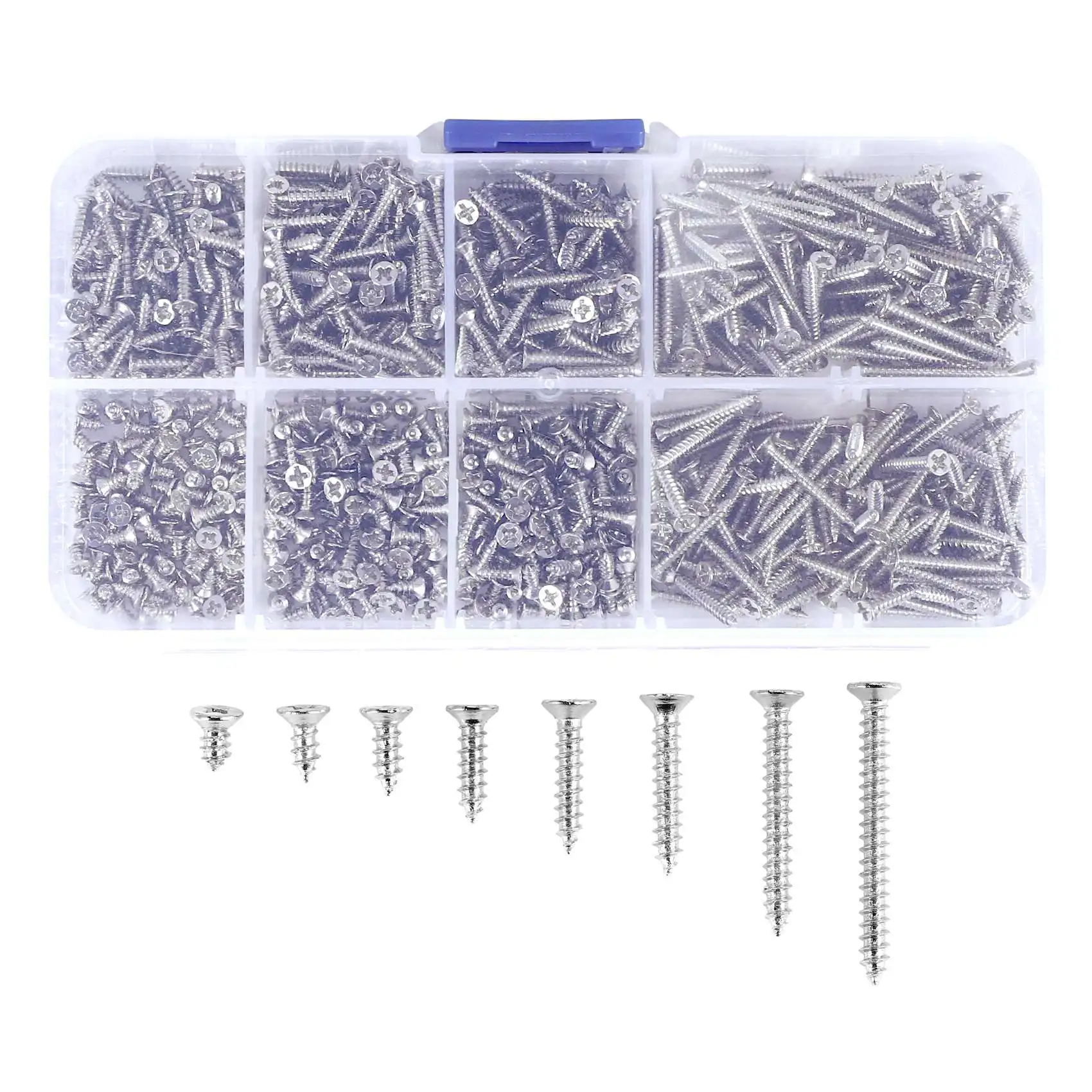 ABFA 800 Uds Kit surtido de tornillos autorroscantes de acero inoxidable tuerca de bloqueo juegos de tornillos para uñas con rosca de madera M2