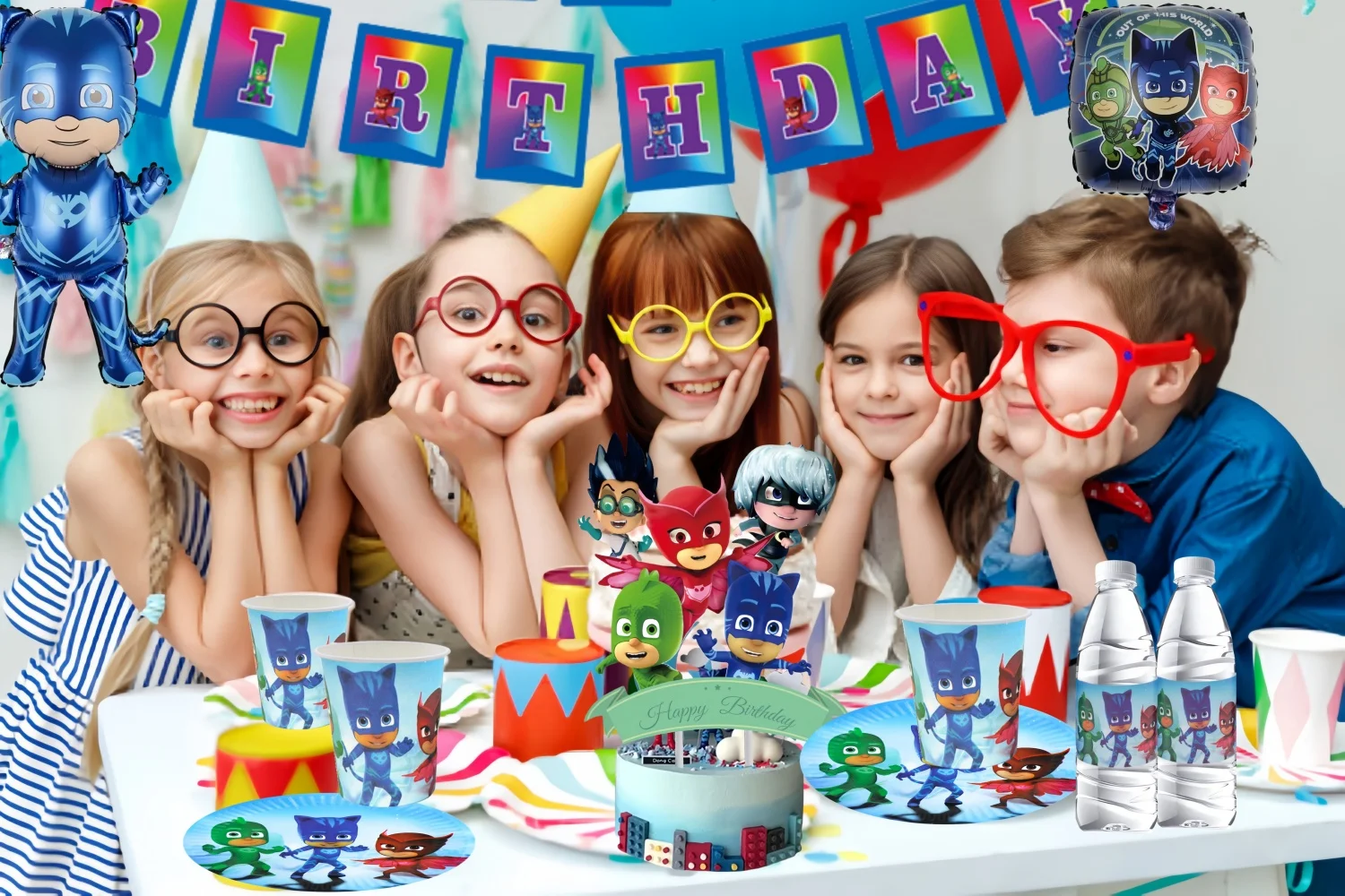 PJ Masks 誕生日パーティー用の使い捨て装飾マスク,テーブルクロスプレート,ギフトバッグ,バヤ,ベビーシャワー用品