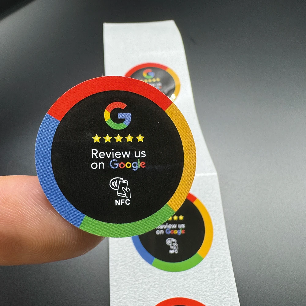 NFC-метки, обзор нас на Google NFC, наклейка с расположением Tap, 30 мм, водонепроницаемая наклейка с обзором Google, 13,56 МГц, NFC215, клейкие этикетки