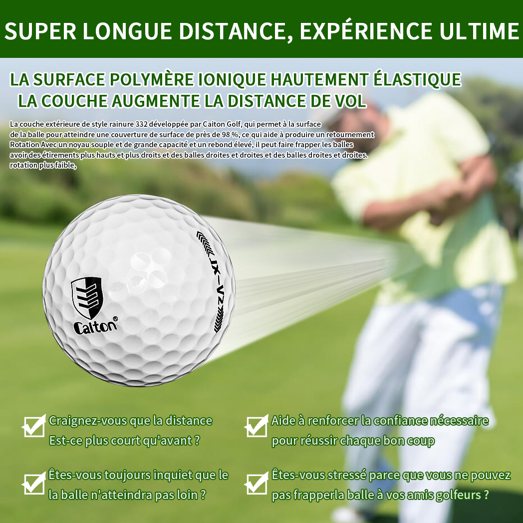 Caiton-Balle de golf ultra longue distance, double cœur, conception aérodynamique, vol augmenté de 40 verges +, 12 pièces, 6 pièces, 3 pièces, en option