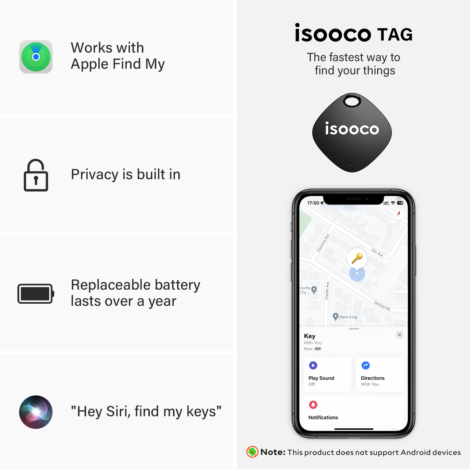 1/2/3/4pcs isooco Mini Car Locator Anti-lost Wallet Keychain Smart Tag Bluetooth Tracker Key Item Finder Use Find My (IOS Only)