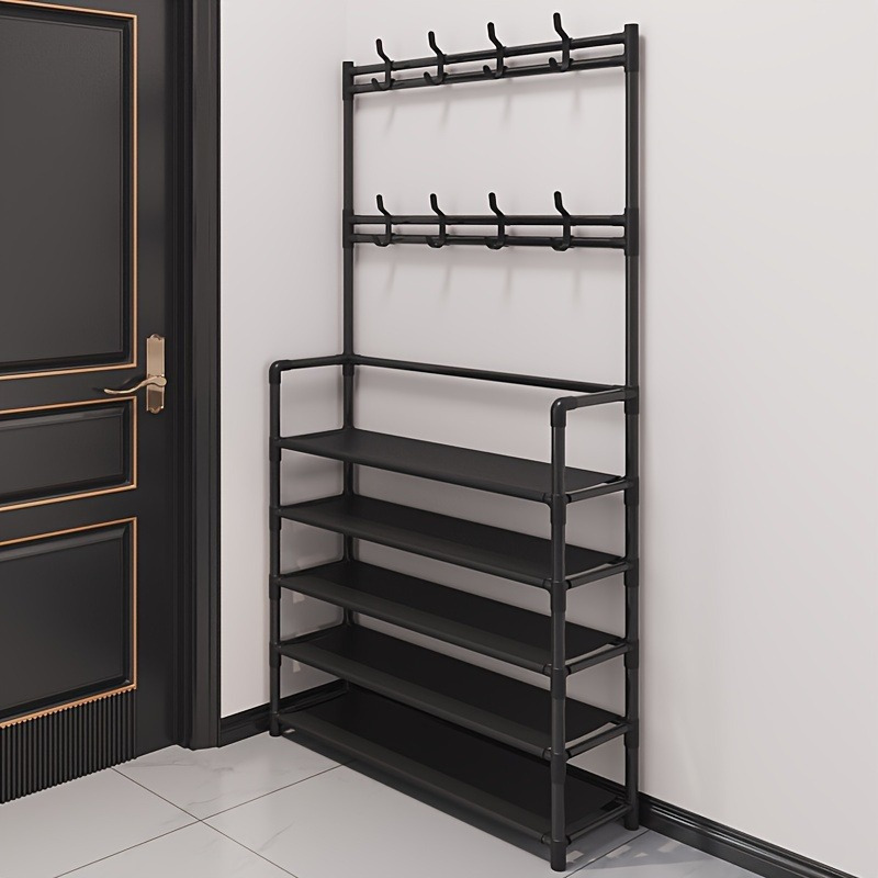 4/5-Tier Metal Coat and Shoe Rack with 8 Hooks ,for Living Room, Bedroom, Office, Shoe Storage Organizer, Shoe Storage Organizer