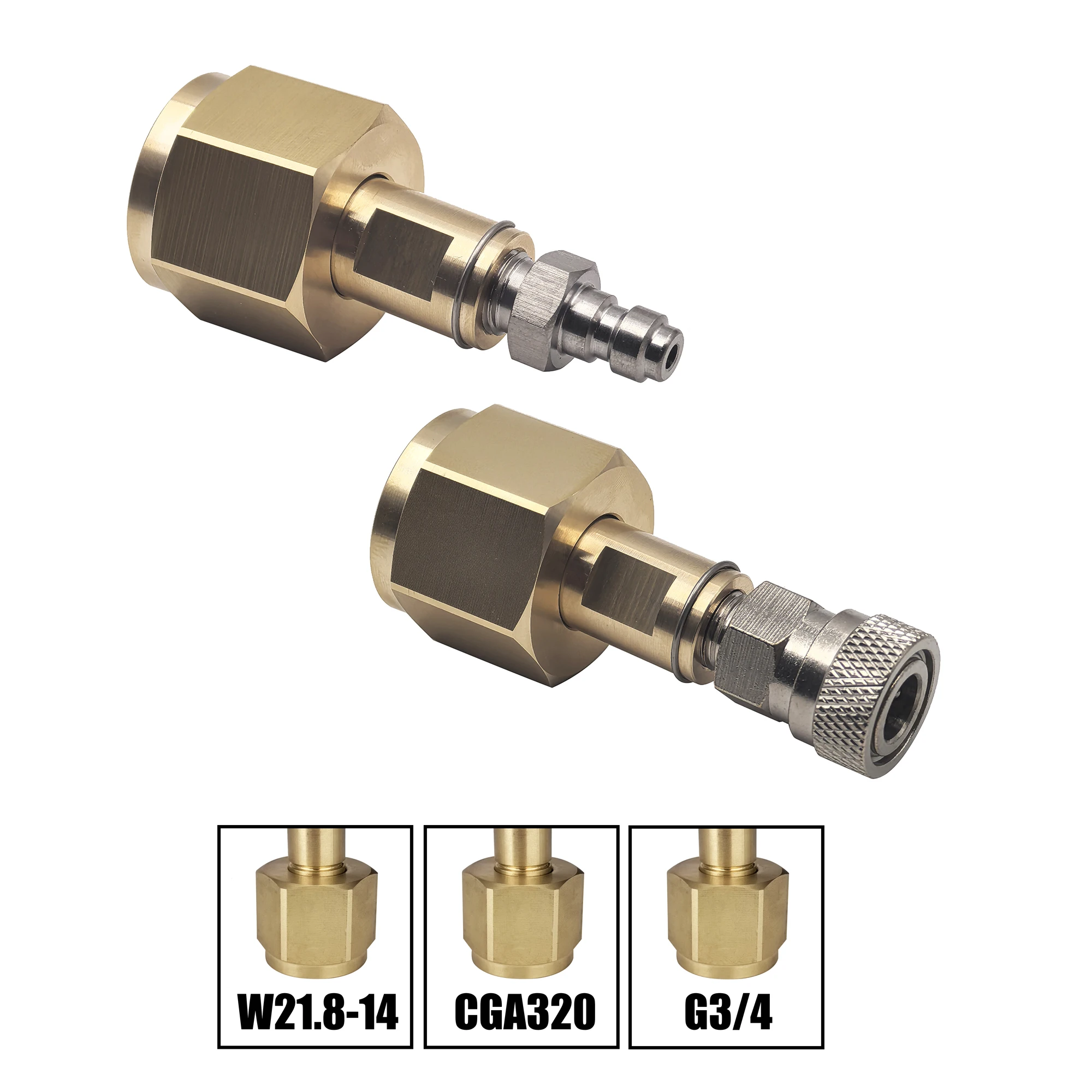 HPA CO2 Carbon Dioxide Tank Fill Station Adapter CGA320, G3/4, W21.8 Nut Nipple Fittings 8mm Quick Disconnect Coupler Soda Water