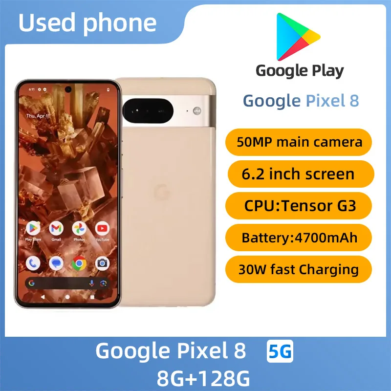 2023 Original Google Pixel 8 8GB RAM 128GB ROM 5G Google Tensor G3 IP68 กันน้ํา 4575MAhแบตเตอรี่NFCสนับสนุนGoogle Play
