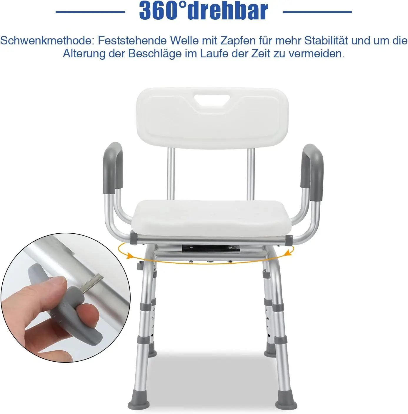 Shower Stool for Seniors Bad Stool 360° °   mit Backrest and Armrest Showerstuhl Height Adjustable 40-48 cm Bathroom Stool Anti-