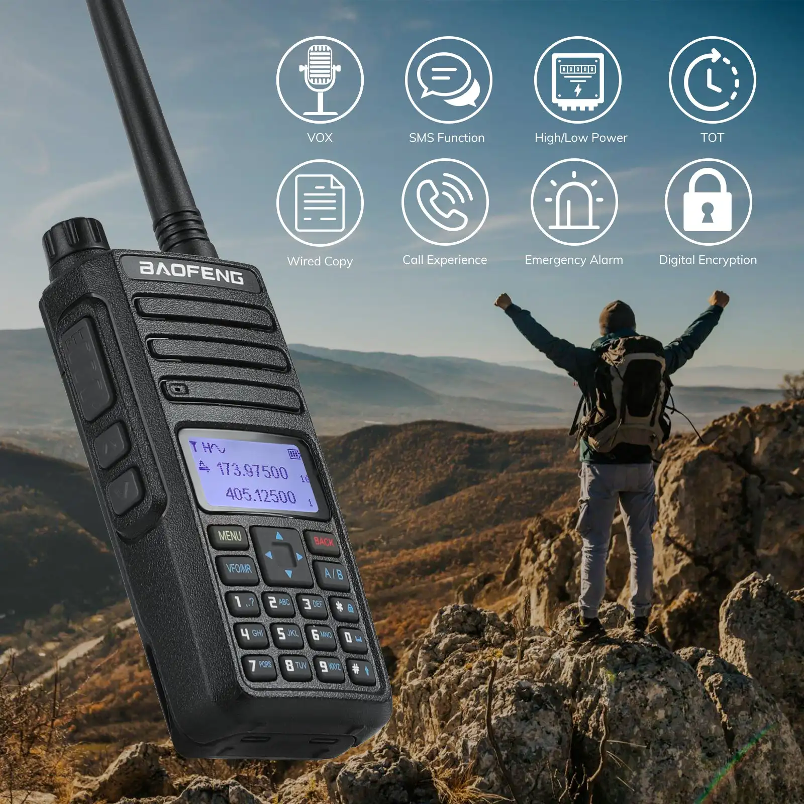 Baofeng DR-1801UV AES256 Verschlüsselung Long Range DMR Digital/Analog Walkie Talkie Tier I Tier II Dual Time Slot DR-1801 Amateurfunk