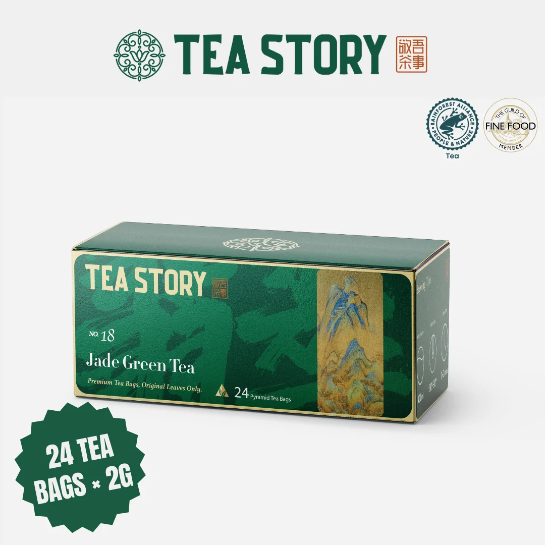 Tea Story Jade Green Tea Bags[Detox Boost] ECOCERT Organic Pyramid Bags，Spring First Flush 24 Tea Bags ×2g