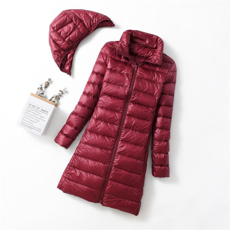 Jaqueta destacável com capuz para mulheres, jaquetas puffer ultra leves, chapéu com capuz, moda longa, plus size, 5XL