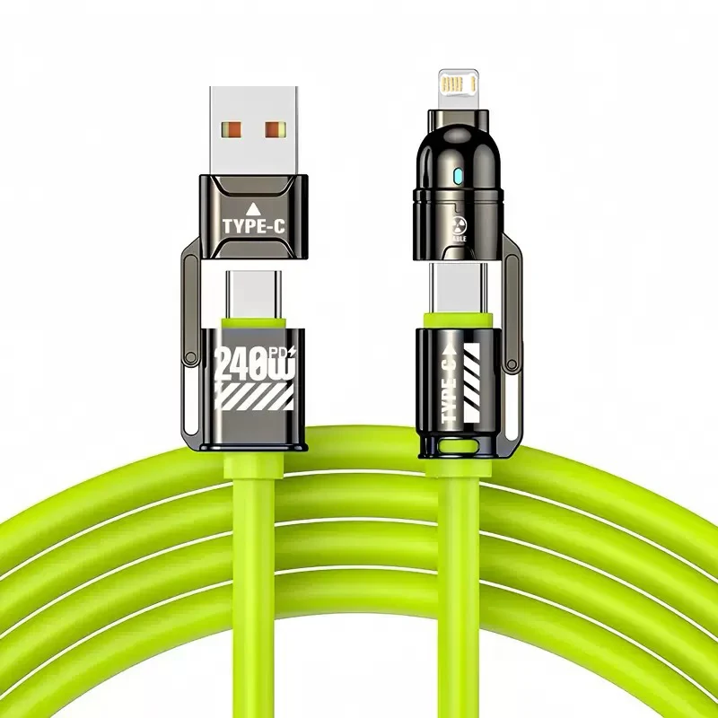 240W Silicone 4-in-1 Fast Charging Cable for IPhone 16 15 14 13 12 11 Pro Max for Samsung S25 S24 S23 for LG for Moto G Oppo