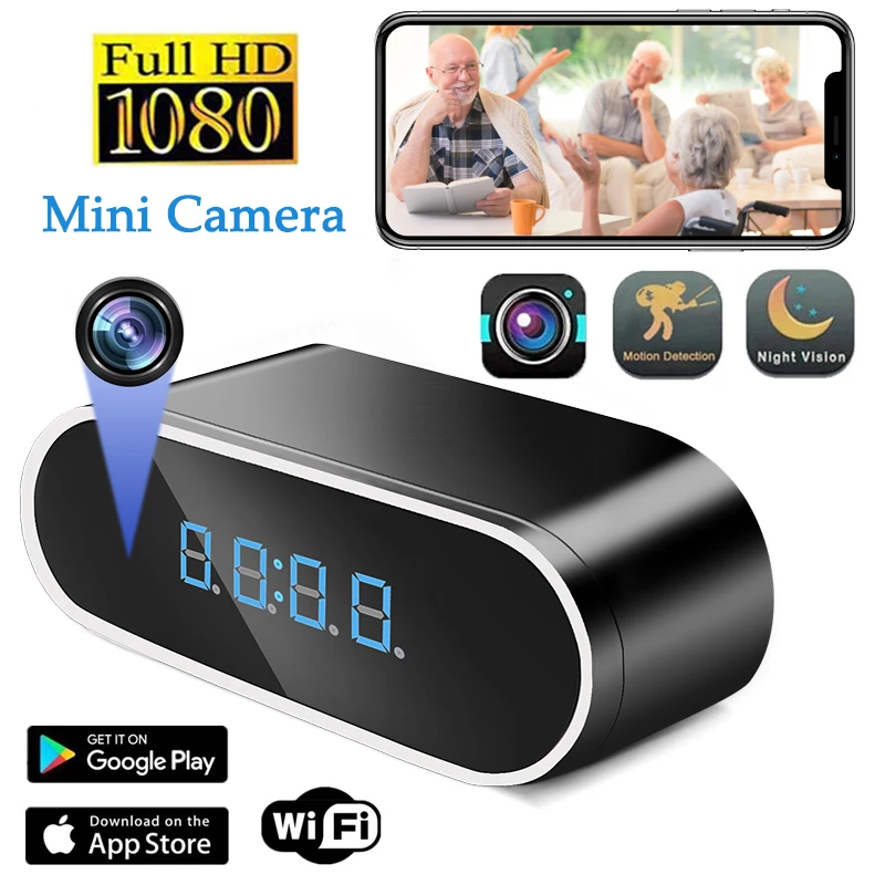 Reloj despertador Full HD 1080P, Mini cámara inalámbrica con Wifi, Control IR, visión nocturna, videocámara DVR, Monitor de vigilancia del hogar, vídeo