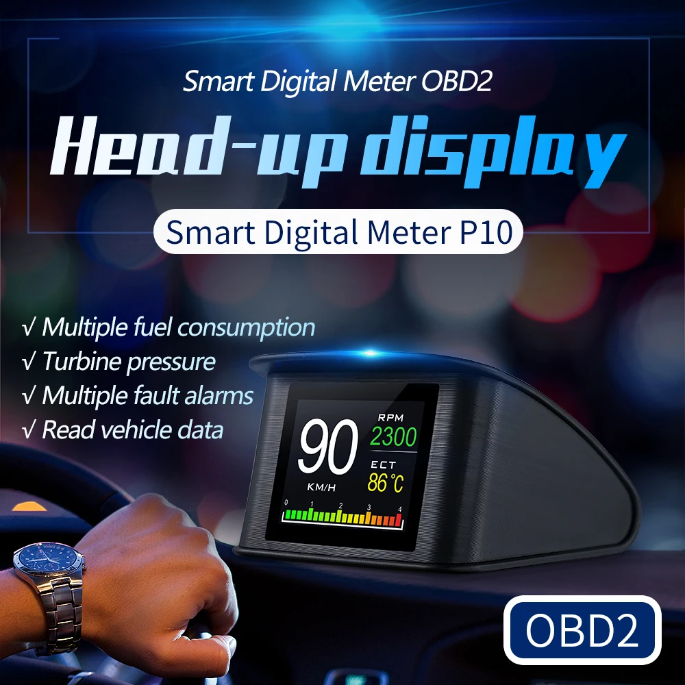 P10 Auto Digitale OBD2 Ingebouwde Diagnostische Head-up Display Rijcomputer Kilometerstand Snelheidsmeter Temperatuurmeter