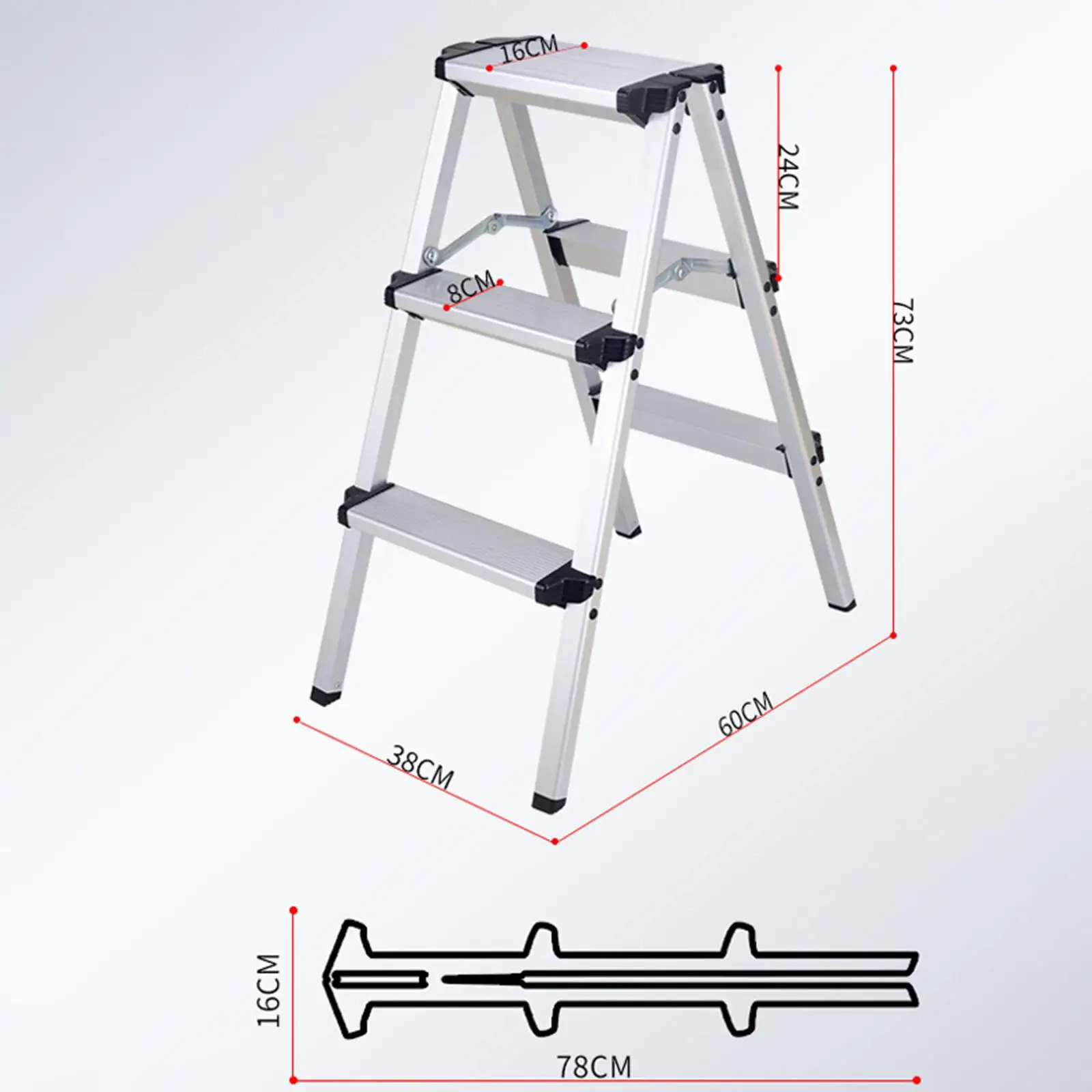 3 Step Stool Herringbone Ladders Storage Shelf Rack Ladders Folding Aluminum Alloy Ladder for Outdoor Working Household