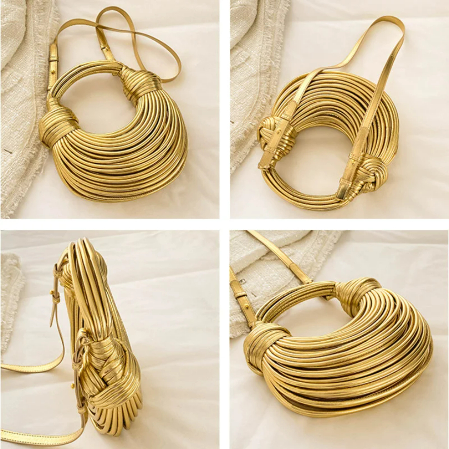 Hot Y2k Handtassen Voor Vrouwen Goud Luxe Designer Merk Handgeweven Noodle Tassen Touw Geknoopt Getrokken Hobo Zilveren Avond Clutch Chic