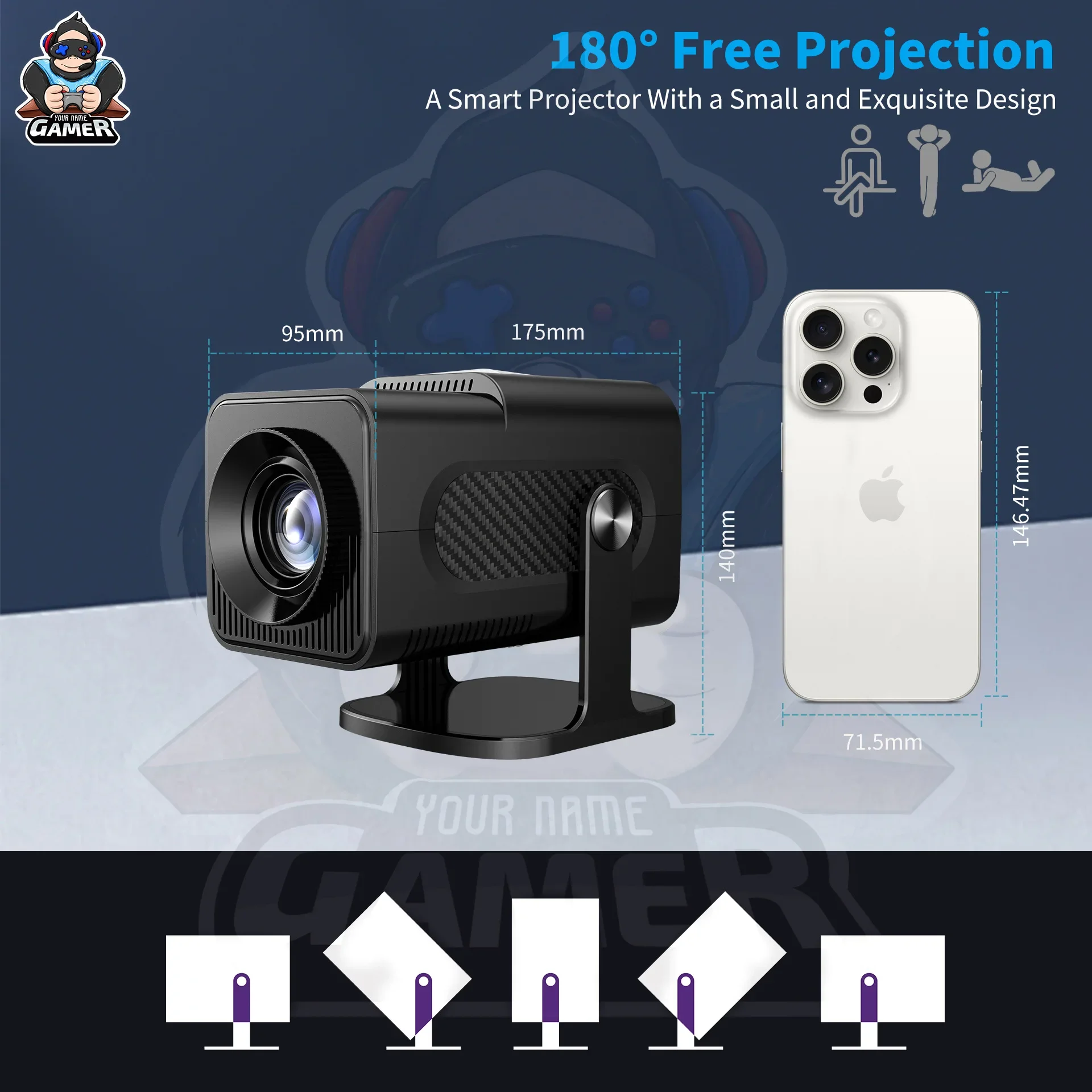 RUSMR HCS350 PRO+ Portable 3D HD Retro Video Game Projector – Dual System (Android), WIFI6 & Smooth Buffering-Free Gaming