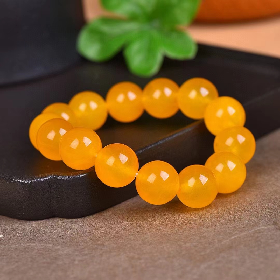 Corrente de Jade de Seda Dourada para Mulheres, Pedra Amarela Âmbar Natural, Pulseira Elástica, Pulseiras de Pedras Preciosas, Encantos Jóias Presentes