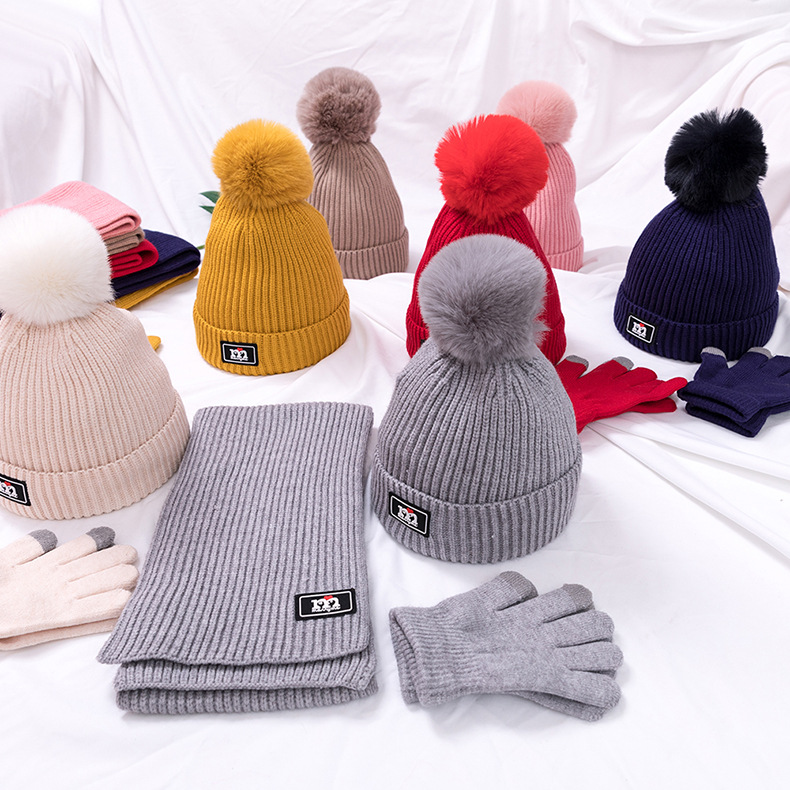 Kind Jungen Mädchen Winter Strickmütze Schal Handschuhe 3-teiliges Set Warm halten Spiele im Freien Winddicht 48-52 cm Anzug für 3-8 Jahre