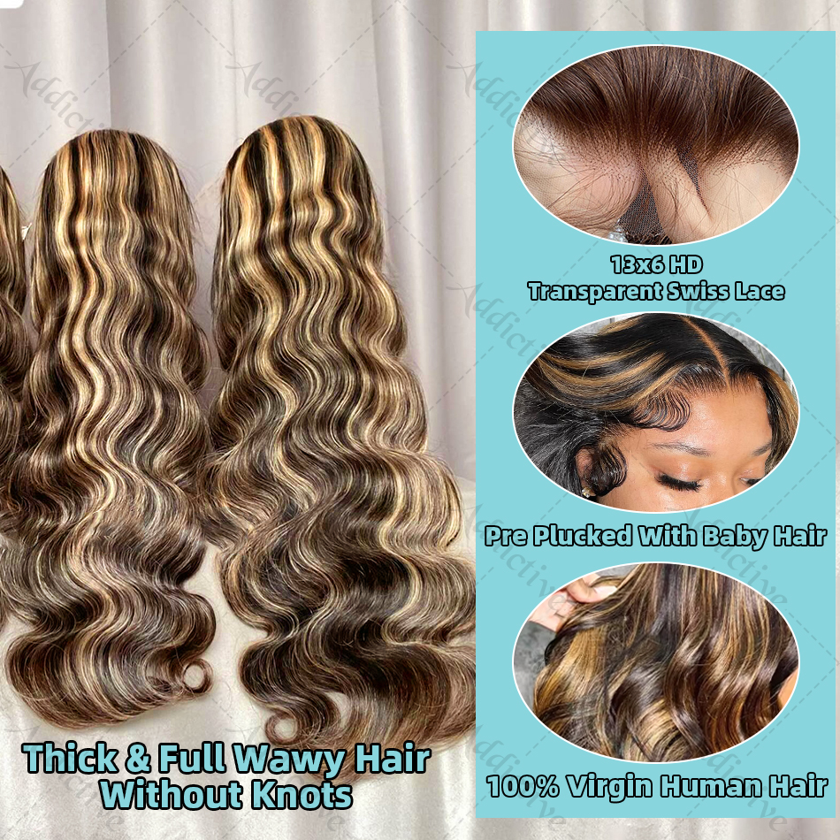 30 40 インチ 4/27 ハイライト実体波 13 × 4 人毛レースフロントウィッグ 250 密度色オンブル 13 × 6 HD レースフロントウィッグ女性のための
