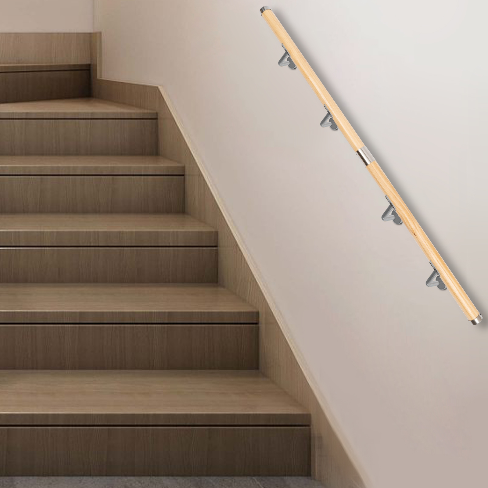 5ft Wooden Handrails Non-Slip Stair Railing Wall Mount Handrail Grab Bar Handrails Support Rod for Home Garden Corridor Lofts