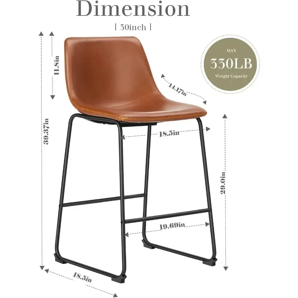 30 Inch Counter Height Bar Stools Set of 4, Modern Faux Leather High Barstools with Back and Metal Leg