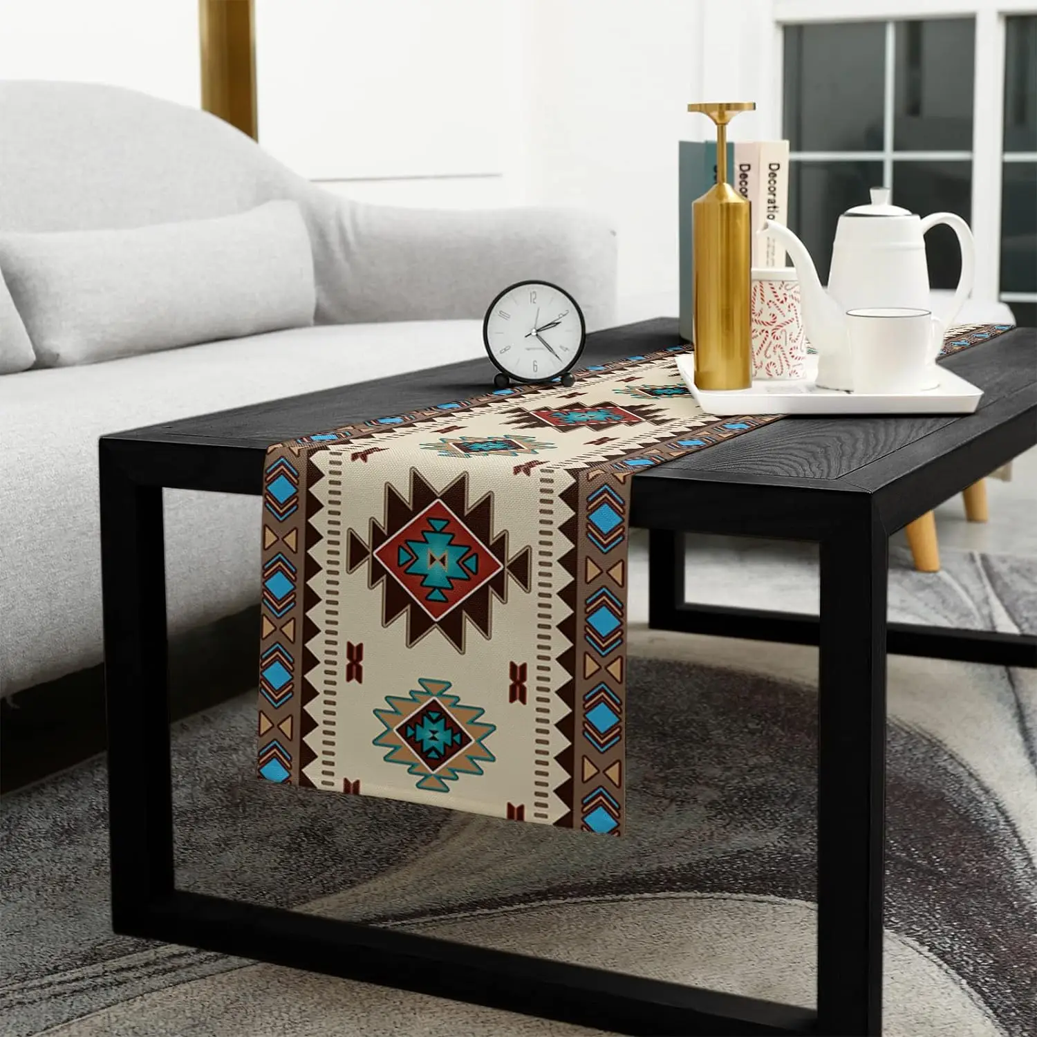 Caminos de mesa de lino de estilo indio americano bohemio, bufandas de tocador, decoración de mesa, caminos de mesa de comedor de cocina reutilizables, decoración de fiesta
