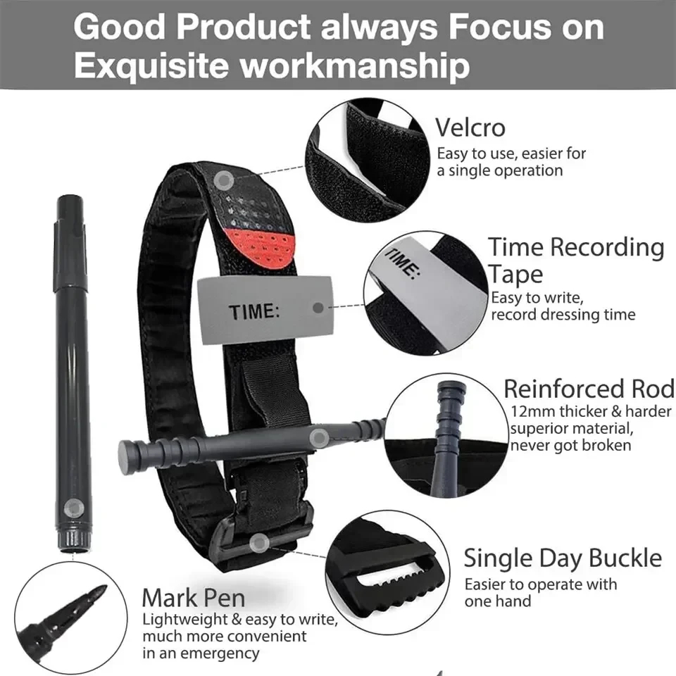 Garrot médical de Combat 65cm/75cm/95cm, garrot tactique militaire d'urgence avec stylo, équipement de Camping de premiers secours