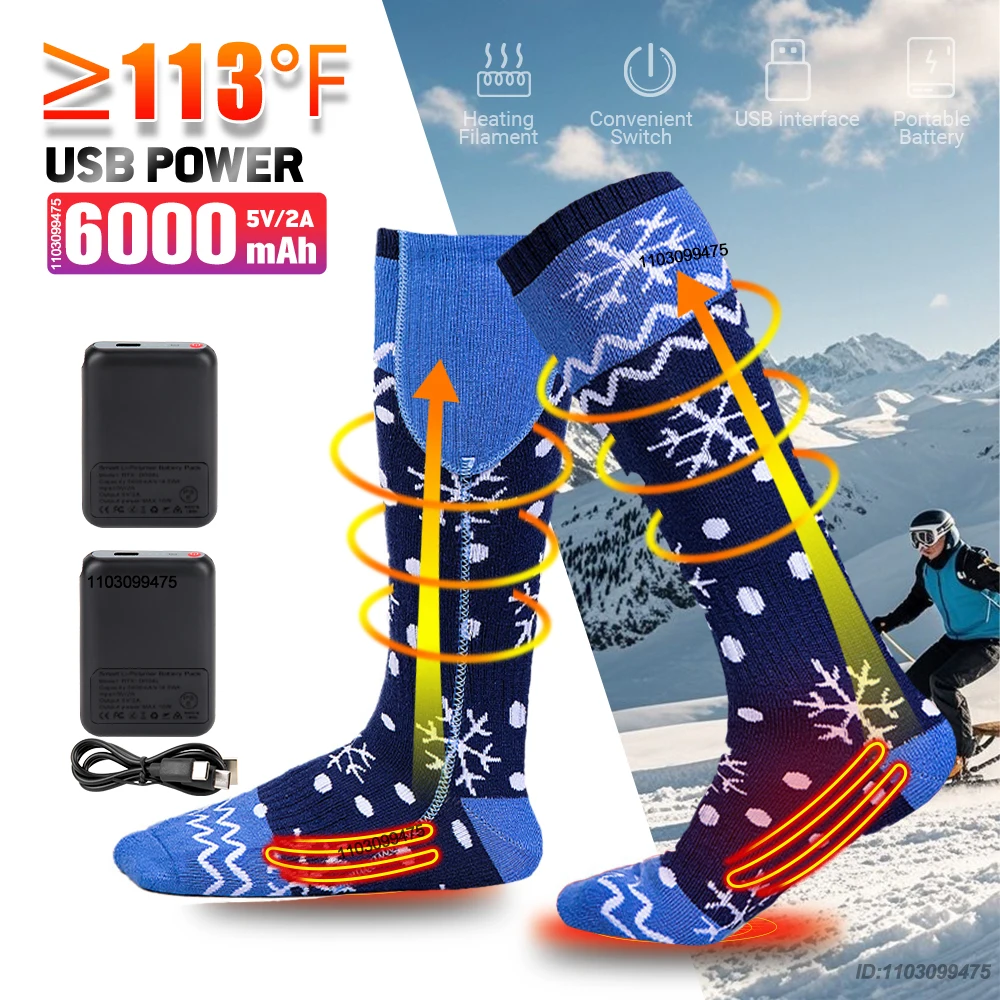 Elektrisch beheizte Socken, batteriebetrieben, 6000 mAh, kaltes Wetter, Wärmesocken für Männer und Frauen, Reiten, Camping, Wandern, Motorrad, Fußwärmer