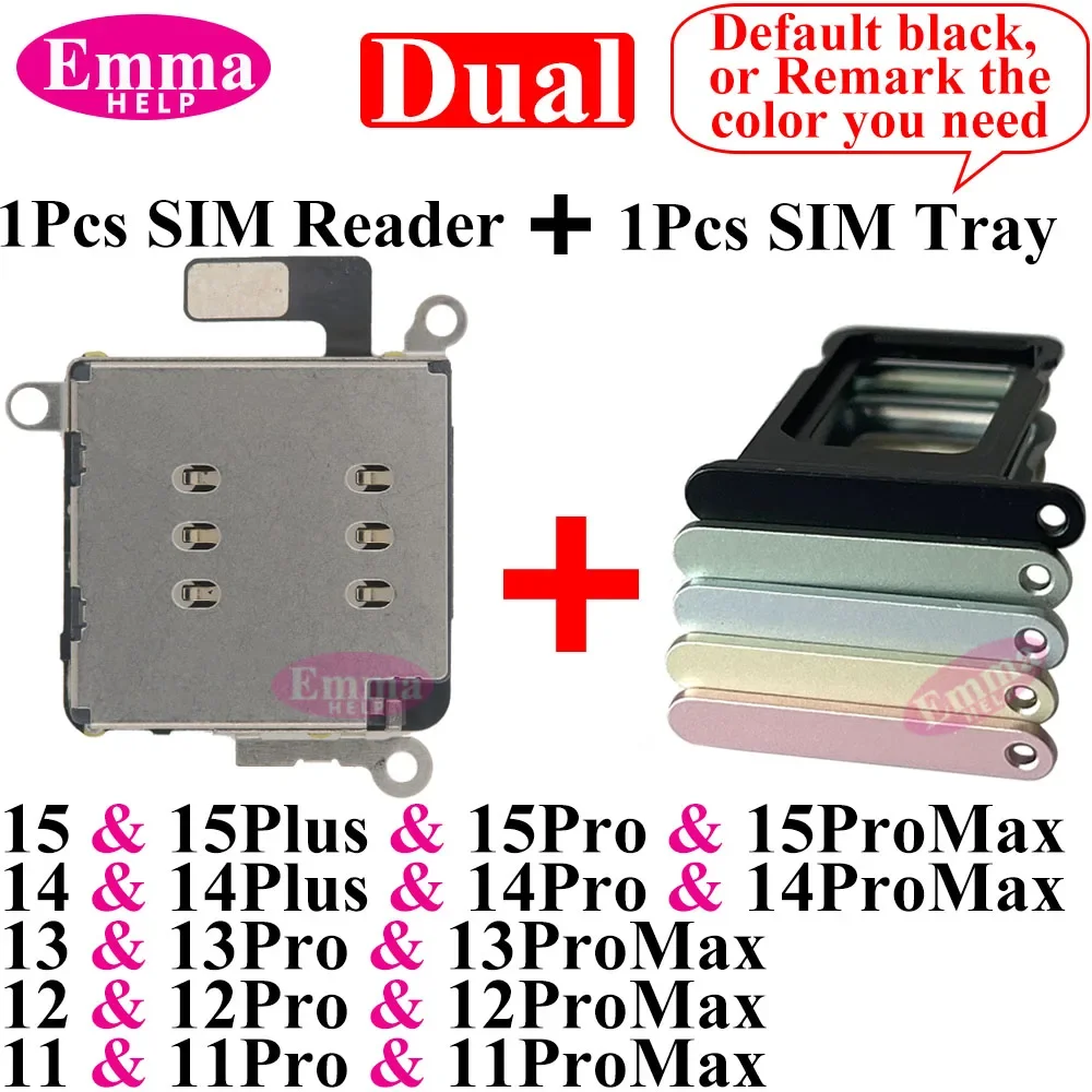 EmmaHelp Conector de lector de tarjetas SIM dual Cable de cinta flexible para iPhone 11 XR 12 13 14 15 Pro Max Soporte de ranura para bandeja de tarjeta SIM. Color de observación de la tarjeta SIM