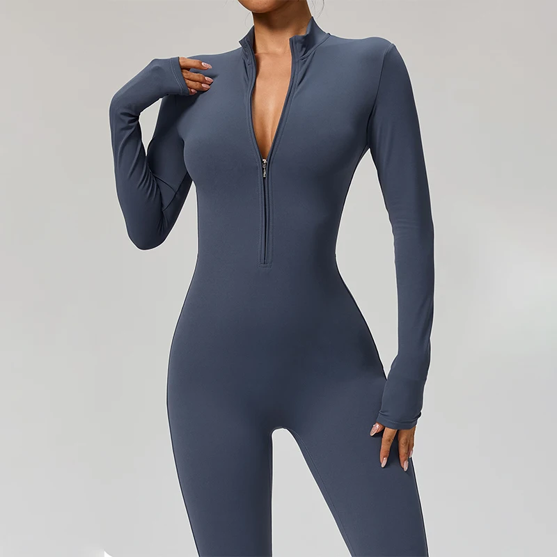 TRY TO BN Esportes yoga macacão mangas compridas zíper calças de fitness treino bodysuit uma peça collants feminino roupas de ginásio
