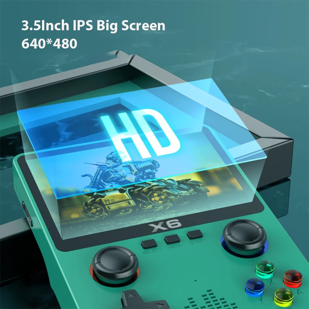 X6 Console de videogame para crianças, tela IPS, leitor de mão, joystick duplo, 11 simuladores, console, novo, 3.5 Polegada, GBA