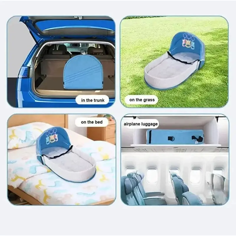 Cuna para cama de bebé, cómoda cama media plegable antisalpicaduras con mosquitera, colchón cómodo, cuna de viaje para acampar en recién nacido