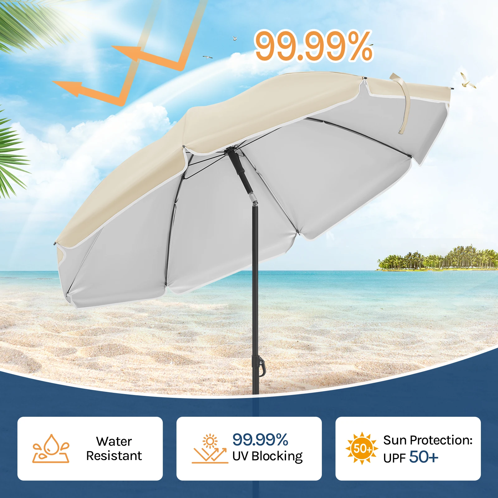 WOLTU Ombrellone da spiaggia Ombrellone da esterno impermeabile resistente ai raggi UV Protezione solare regolabile in altezza Ombrellone rotondo per giardino patio