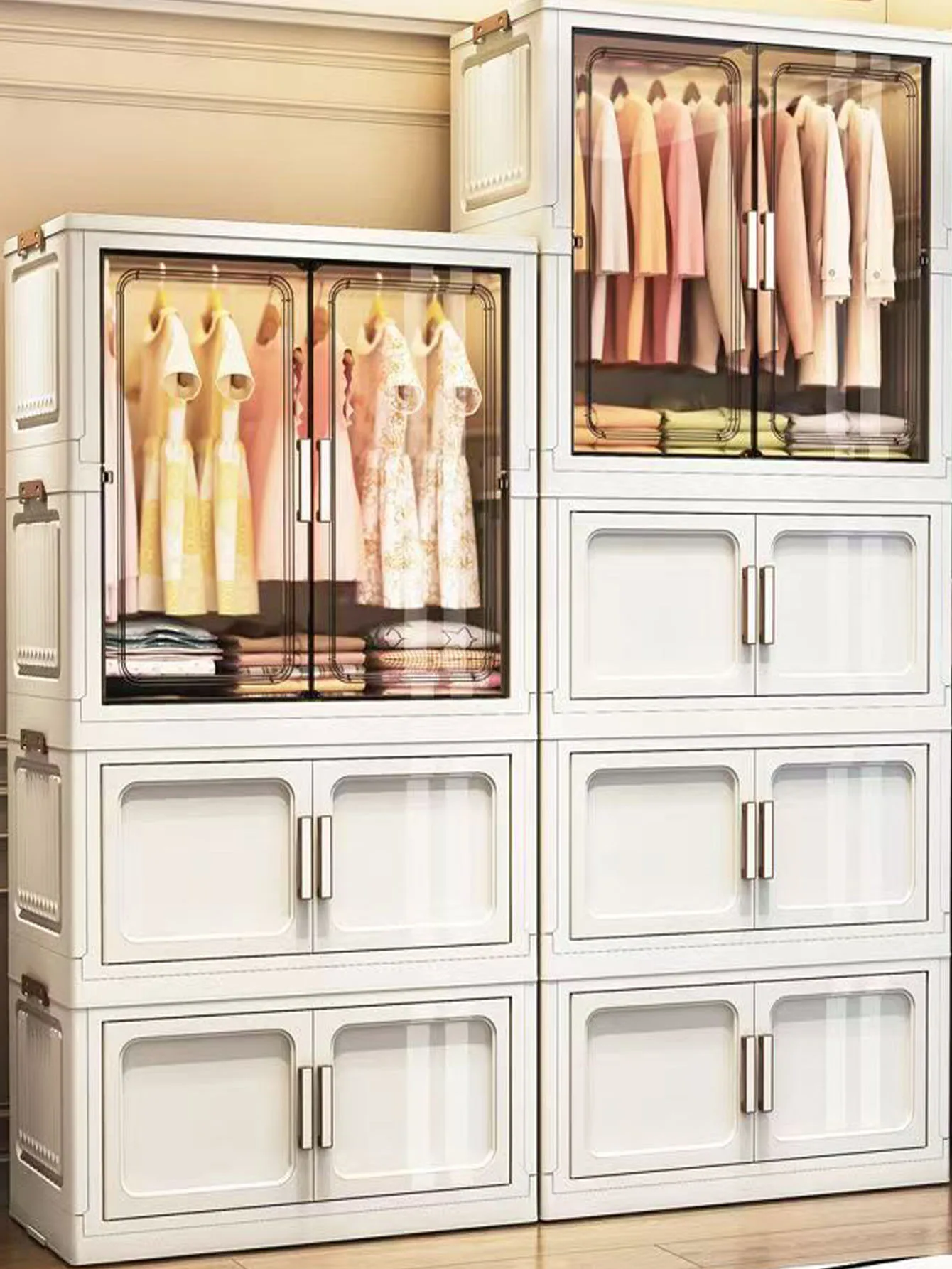 Gabinete de almacenamiento plegable multifuncional con puertas, blanco/negro/gris, para el hogar, oficina, cocina, baño, organizador