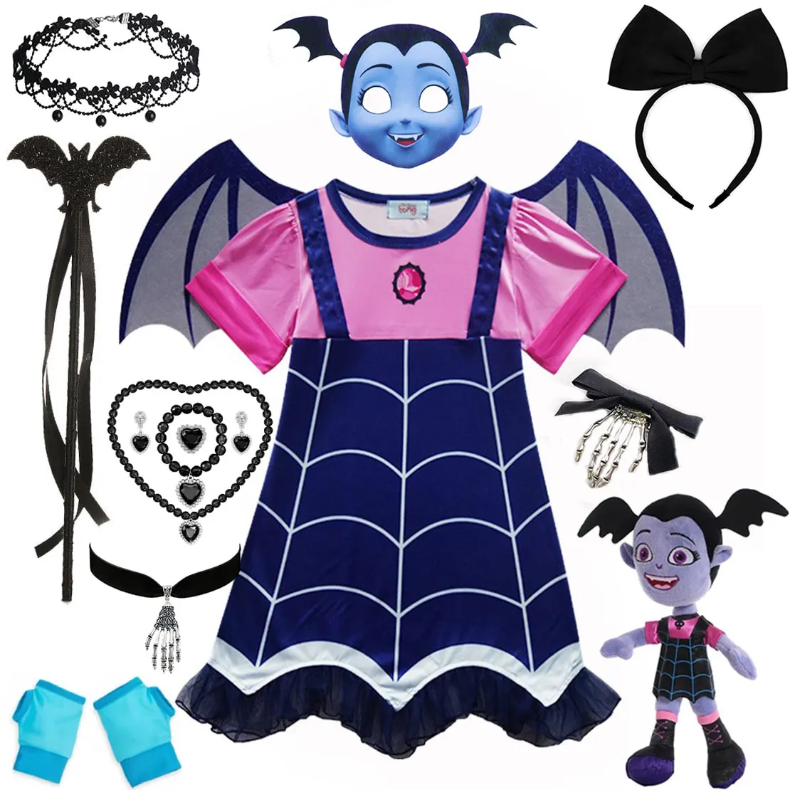 Gaun Cosplay Vampirina dengan Sayap Putri Berdandan Natal Halloween Karnaval Gadis All Saints' Da Menyamar Vampir