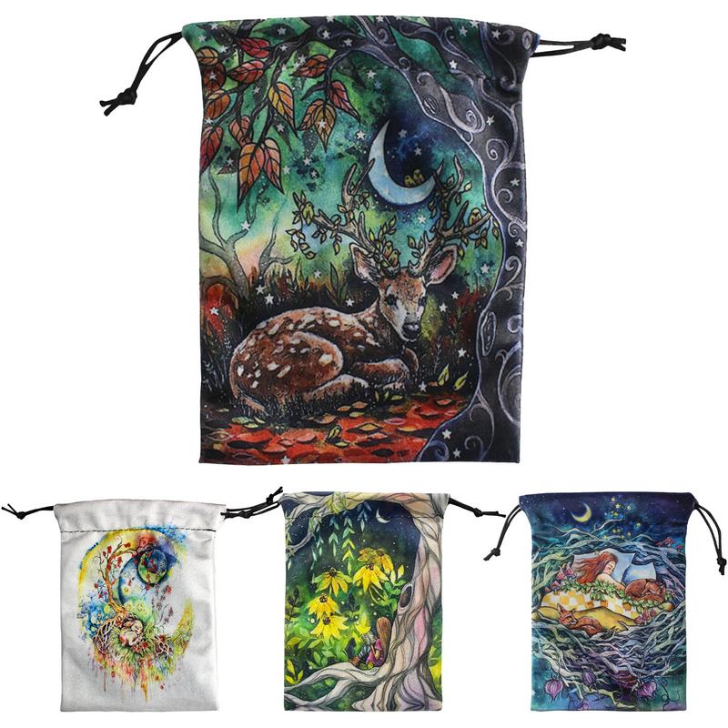 Samt-Tarot-Tasche, Tierdruck, Tarot-Kartentasche mit Kordelzug, farbig, doppelseitig, Geschenkbeutel, tragbare Samtbeutel für Tarotkarten