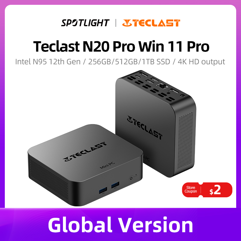Teclast N20Pro, Mini PC, for Intel 12th Gen. N95, 8GB + 256GB, Windows 11 Pro, 400g lightweight, 15W TDP low heat, high efficien