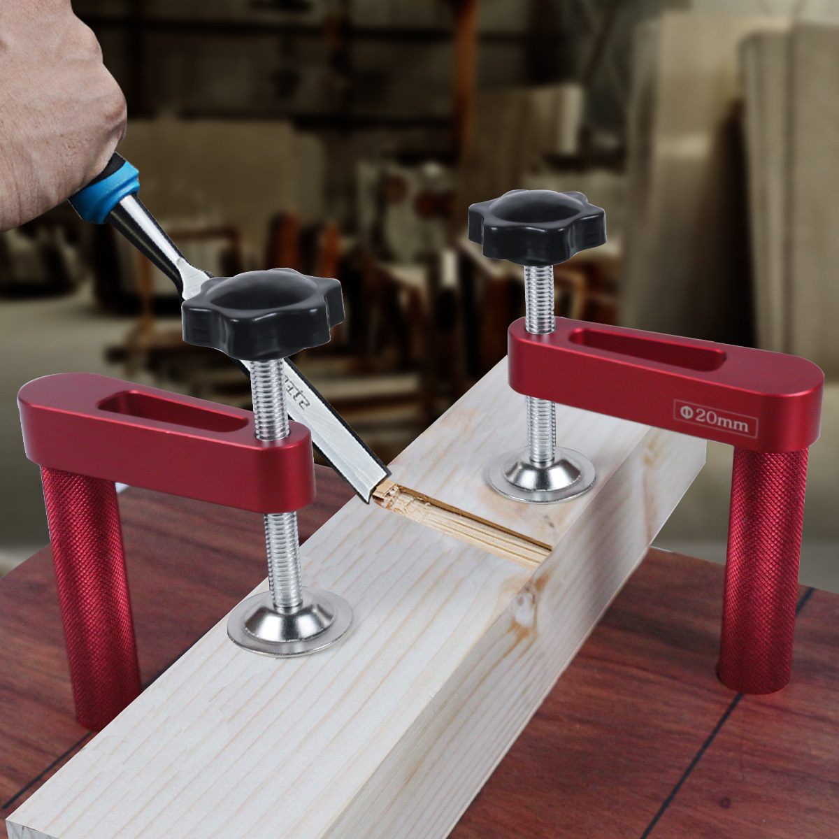 1 pz/2 pz Morsetto Foro Per Cani 19mm/20mm Lavorazione Del Legno Banco di Arresto Morsetto Per Cani In Lega di Alluminio Desktop Clip Fissa - Tenere Imbottiture morsetti