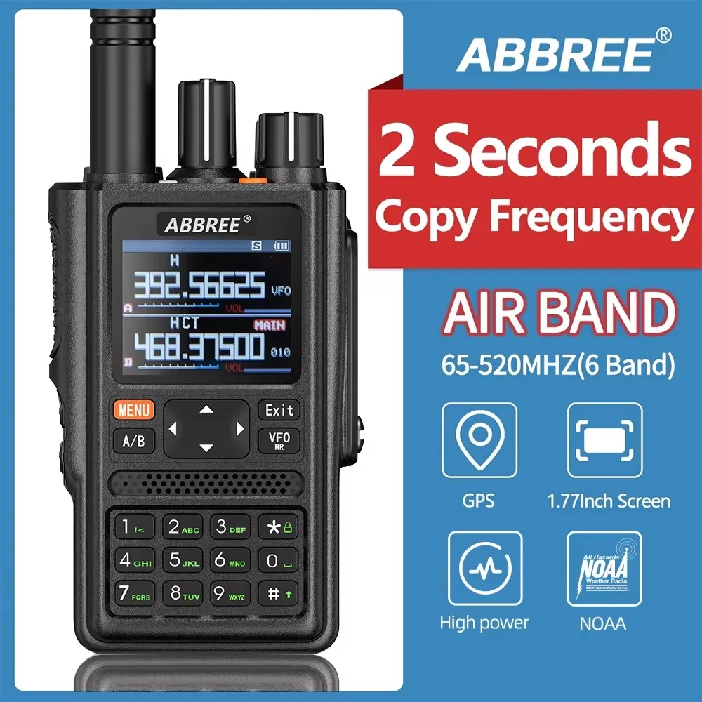 Neues ABBREE AR-F8 GPS Walkie Talkie Multi Band Wireless Kopierfrequenz AF FM 128-Kanal-Airband Vollband VOX Ham Two Way Radio