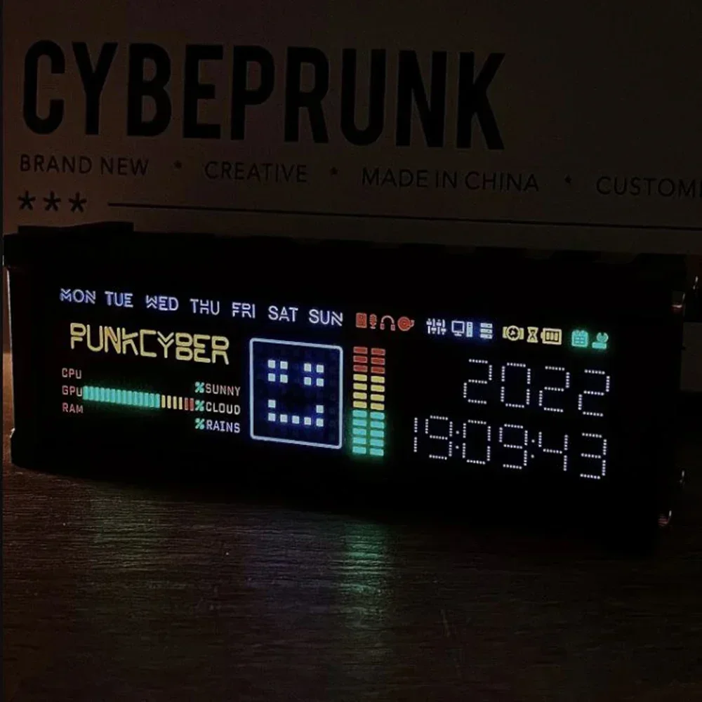 WFD Retro Electronic Tube Clock Pseudo-fluorescente Matrix Cyberpunk Spectrum Function decorazioni Desktop