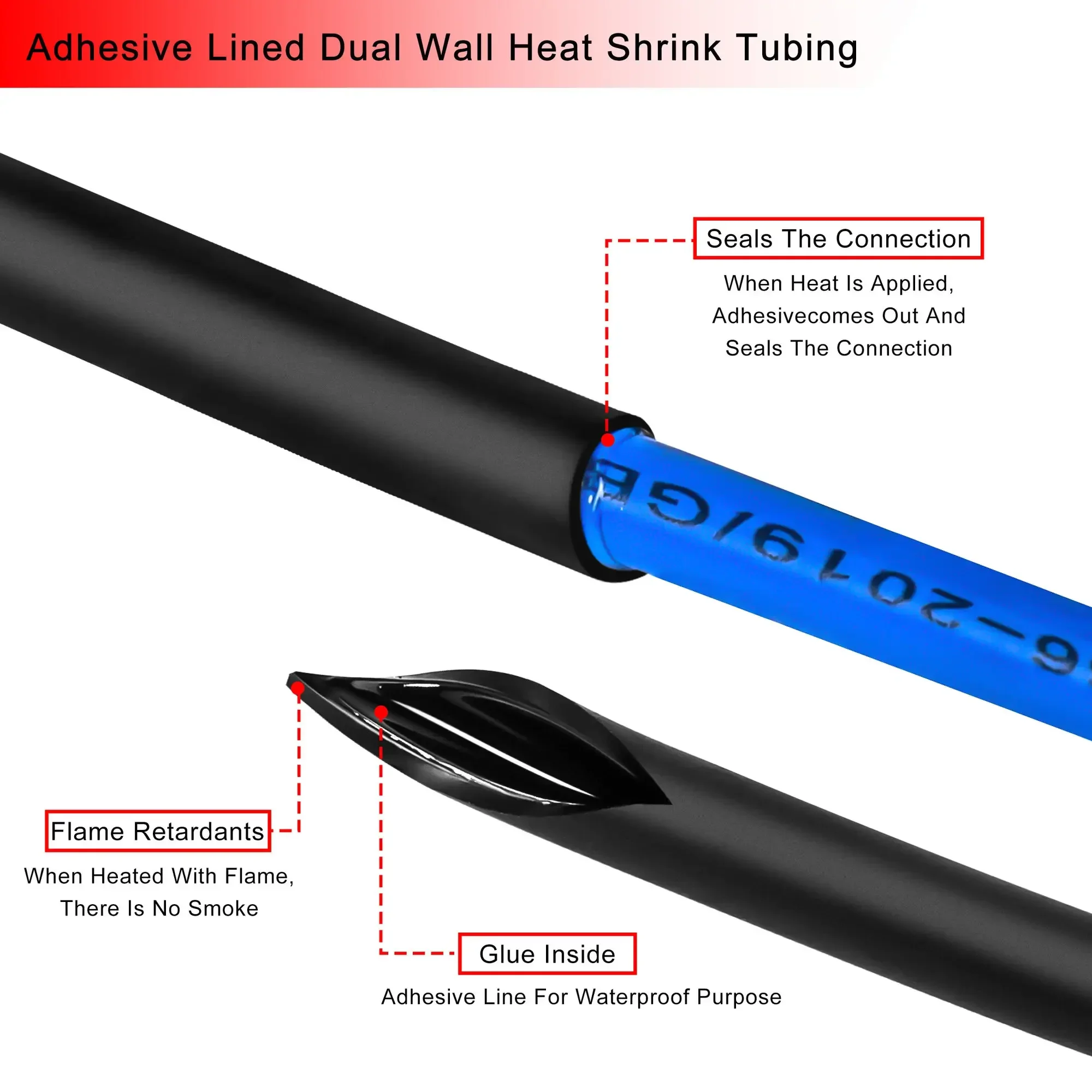 1M 4:1 Heat Shrink Tube With Glue Thermoretractile Shrinkable Tubing Dual Wall 4 6 8 12 16 18 20 24 mm