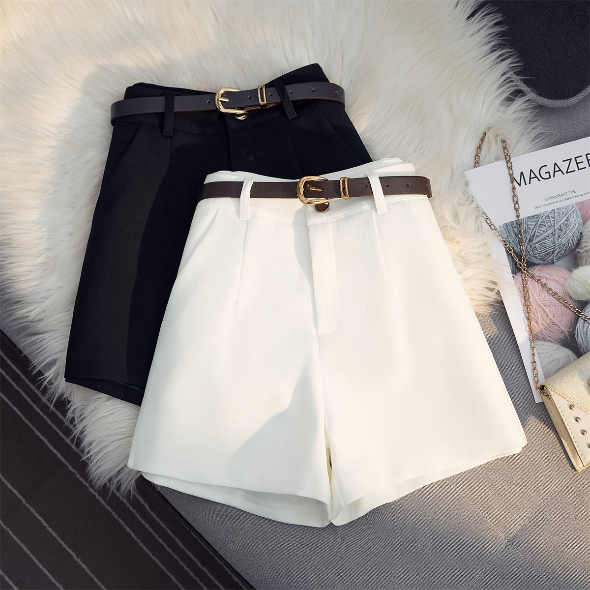 Calças de Cintura Alta em A com Pernas Largas, orts Fs Soltos, Roupas Externas Brancas Casuais com Cinto, Primavera ...