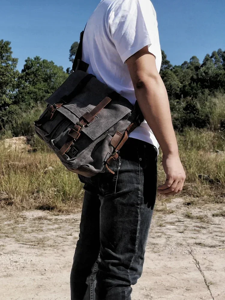 MUCHUAN ผ้าใบหนังผู้ชาย Messenger กระเป๋า Big Satchel กระเป๋าสะพายชายแล็ปท็อปกระเป๋าเอกสารกระเป๋าเดินทาง