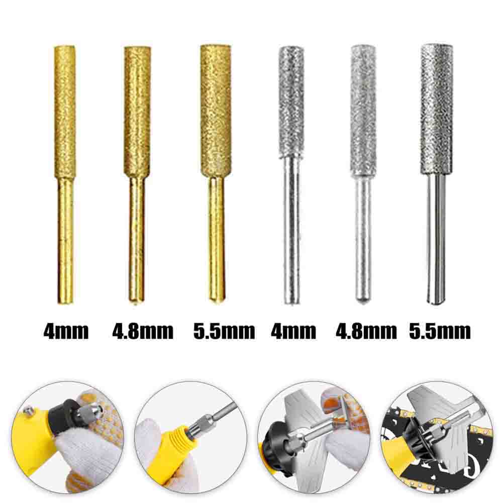 4pcs Diamond Coated Cylindrical Burr 4/4.8/5.5mm Chainsaw Sharpener Stone File Chain Saw Sharpening Carving Grinding Tools