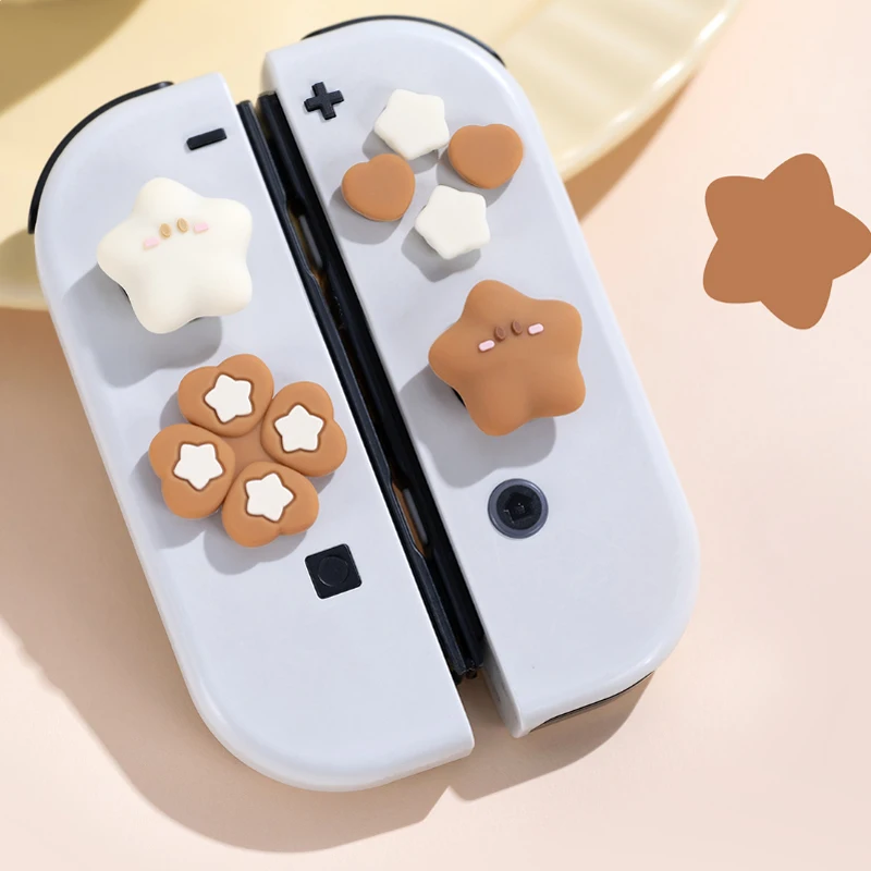 Funda de silicona suave con forma de estrella para interruptor, pegatina con forma de d-pad, botón cruzado, botón ABXY, Oled, NS, Joy-con, tapa de agarre