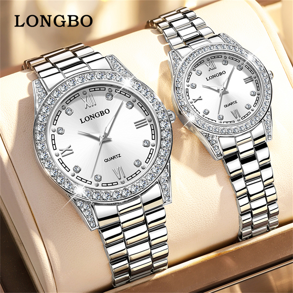 Conjunto de relojes de acero inoxidable para parejas, pulsera de cuarzo resistente al agua, luminoso, 2 piezas, 2024