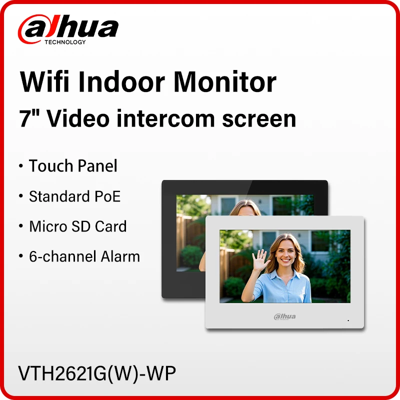 Dahua 7 "WiFi Indoor Monitor Smart Home Video Intercom VTO Systeem IP Camera Beveiliging Scherm Draadloos PoE HD Panel VTH2621GW-WP