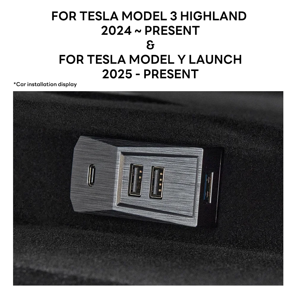 Hub USB do schowka w Tesla Model Y Juniper 2025 Launch Model 3 Highland, rozdzielacz cyfrowy Type-C, stacja dokująca, transmisja danych