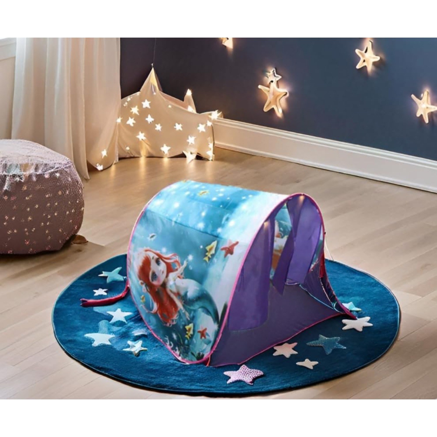 Tente de rêve avec spectacle de lumière pour lit d'enfant avec poche de rangement, tente pliable pour enfants sur lit, moustiquaire